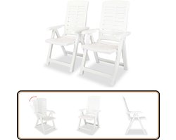 vidaXL Tuinstoelen - Verstelbaar - Kunststof - Wit - 2 st Tuinstoel - Tuinset - Buitensteun - Lounge Stoel - Terras Meubilair