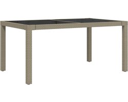 vidaXL - Tuintafel - 150x90x75 - cm - gehard - glas - en - poly - rattan - beige