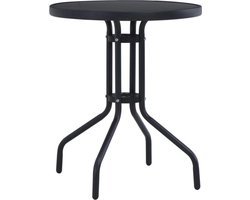 vidaXL - Tuintafel - 80 - cm - staal - en - glas - zwart