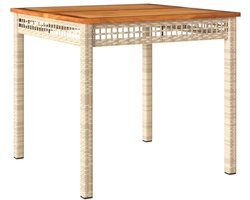 vidaXL - Tuintafel - 80x80x75 - cm - poly - rattan - en - acaciahout - beige