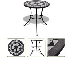 vidaXL Tuintafel - Bistrottafel - Bistrotafel 60 cm mozaïek zwart en wit - Balkontafel - Mozaiektafel - Zwarte Tafel