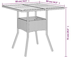 vidaXL - Tuintafel - met - acaciahouten - blad - 80x80x75 - cm - poly - rattan - grijs