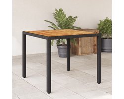 vidaXL - Tuintafel - met - acaciahouten - blad - 90x90x75 - cm - poly - rattan - zwart