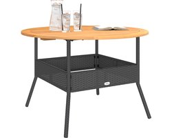 vidaXL - Tuintafel - met - acaciahouten - blad - Ø110x71 - cm - poly - rattan - zwart