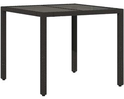 vidaXL - Tuintafel - met - glazen - blad - 90x90x75 - cm - poly - rattan