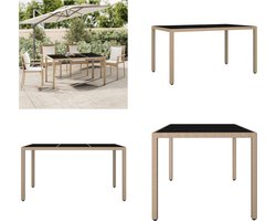 vidaXL Tuintafel met glazen blad poly rattan en gehard glas beige - Tuintafel Met Glazen Blad - Tuintafels Met Glazen Blad - Tuintafel - Tuin Tafel