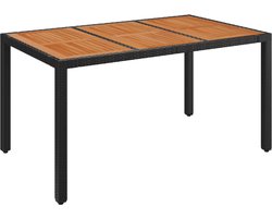 vidaXL - Tuintafel - met - houten - blad - 150x90x75 - cm - poly - rattan - zwart