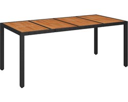 vidaXL - Tuintafel - met - houten - blad - 190x90x75 - cm - poly - rattan - zwart