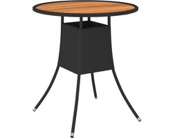 vidaXL - Tuintafel - Ø70 - cm - poly - rattan - en - massief - acaciahout - zwart