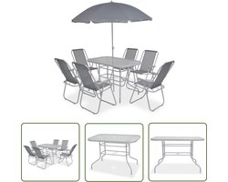 vidaXL Tuintafel - Tuinstoel - 8-delige Tuinset staal en textileen grijs - Buitendecoratie - Lounge Set - Buitenleven