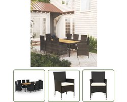 vidaXL Tuintafel - Tuinstoel - 9-delige Tuinset met kussens poly rattan zwart - Lounge Set - Buitendecoratie - Outdoor Furniture