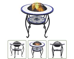 vidaXL Tuintafel - Vuurtafel - Vuurtafel mozaïek 68 cm keramiek blauw en wit - Buistafel - Mozaïek - Keramiek