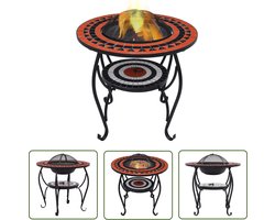 vidaXL Tuintafel - Vuurtafel - Vuurtafel mozaïek 68 cm keramiek terracottakleurig en wit - Mozaïek Tafel - Keramiek Tafel - Buistafel