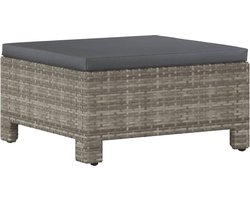 vidaXL - Tuinvoetenbank - met - kussen - grijs - poly - rattan