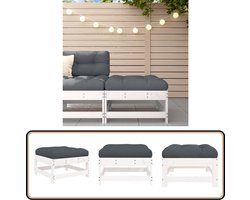 vidaXL Tuinvoetenbank met kussen - Wit Grenenhout Tuin Bank - Voetenbank - Lounge Set - Outdoor Furniture - Teak Tafel