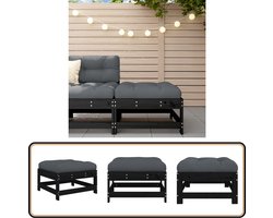 vidaXL Tuinvoetenbank met kussen - Zwart Grenenhout Tuin Bank - Voetenbank - Lounge Set - Outdoor Furniture - Teak Hout