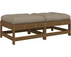 vidaXL Tuinvoetenbanken met kussens - 2 stuks Tuin Bankje - Voetenbank - Lounge Stoel - Outdoor Furniture - Teak Tafel
