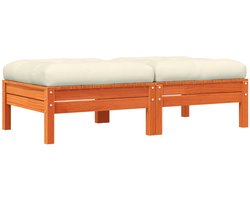 vidaXL Tuinvoetenbanken - Set van 2 - Incl. Kussens Tuin Bank - Voetensteun - Lounge Set - Buitendecoratie - Teak Tafel