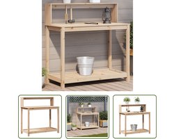 vidaXL Tuinwerktafel - Oppottafel - Oppottafel met schappen 108x50x109,5 cm massief grenenhout - Buitentafeltje - Grenenhouten Tafel - Plantentafel