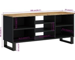 vidaXL - Tv-meubel - 100x33x46 - cm - massief - mangohout - en - bewerkt - hout