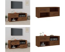 vidaXL - Tv-meubel - 100x35x40 - cm - bewerkt - hout - bruin - eikenkleur
