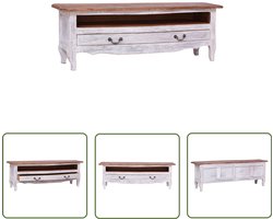 vidaXL Tv-meubel - 120x30x40 cm - Mahoniehout - Wit Tv-meubel - Massief Hout - Landelijk Design - Retro Meubilair - Salontafel