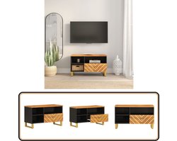 vidaXL Tv-meubel - 80x33,5x46 cm - Mangohout - Bruin/Zwart Televisie Kast - Tv Meubel - Houten Tv Stand - Industriële Tv Kast - Mangohouten Tv Kast