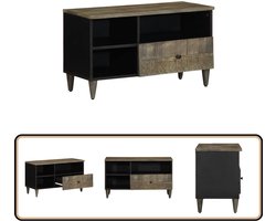 vidaXL Tv-meubel 80x33x46 cm mangohout zwart Tv-meubel - Salontafel - Mango Wood Meubilair - Zwarte Tv Kast - Compact Tv-meubel
