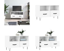vidaXL Tv-meubel 80x36x50 cm bewerkt hout wit - Tv-meubel - Tv-meubelen - Tv Kast - Opbergkast