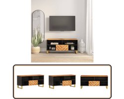 vidaXL Tv-meubel - Massief mangohout - Bruin/Zwart Televisie Kast - Tv Meubel - Mangohout Kast - Houten Tv Stand - Salontafel