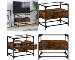 vidaXL Tv-meubel met glazen blad 60x35x51 cm hout gerookt eikenkleurig - Tv-meubel - Tv-meubelen - Tv Kast - Opbergkast