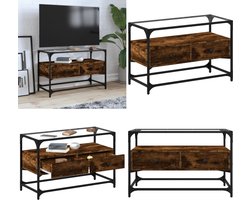 vidaXL Tv-meubel met glazen blad 80x35x51 cm hout gerookt eikenkleurig - Tv-meubel - Tv-meubelen - Tv Kast - Opbergkast