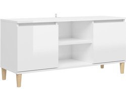 vidaXL - Tv-meubel - met - houten - poten - 103,5x35x50 - cm - hoogglans - wit