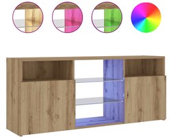 vidaXL - Tv-meubel - met - LED - 120x30x50 - cm - bewerkt - hout - artisanaal - eiken