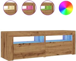 vidaXL - Tv-meubel - met - LED - 120x35x40 - cm - bewerkt - hout - artisanaal - eiken