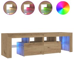 vidaXL - Tv-meubel - met - LED - 140x36,5x40 - cm - bewerkt - hout - artisanaal - eiken
