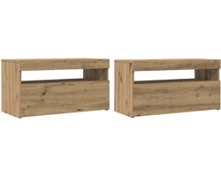 vidaXL - Tv-meubel - met - LED - 75x35x40 - cm - bewerkt - hout - artisanaal - eiken