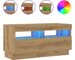 vidaXL - Tv-meubel - met - LED - 80x35x40 - cm - bewerkt - hout - artisanaal - eiken