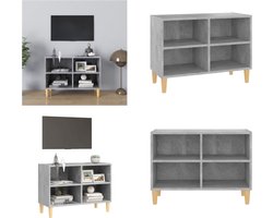 vidaXL Tv-meubel met massief houten poten 69,5x30x50 cm betongrijs - Tv-kast - Tv-kasten - Tv-standaard - Tv-standaarden