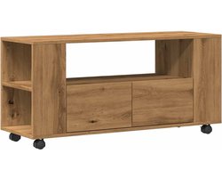 vidaXL - Tv-meubel - met - wielen - 102x34,5x43 - cm - hout - artisanaal - eiken
