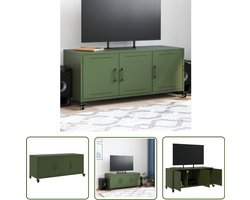 vidaXL Tv-meubel staal olijfgroen 100,5x39x43,5 cm Tv-meubel - Staal Meubilair - Industrieel Tv-meubel - Groen Tv-meubel - Mediastand