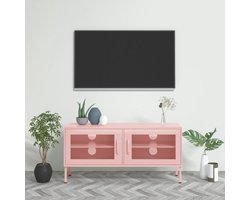 vidaXL Tv-meubel staal roze 105x35x50 cm Televisiemeubel - Tv Stand - Roestvrijstalen Tv Tafel - Tv Kast - Roze Tv Meubel