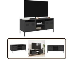 vidaXL Tv-meubel staal zwart 101,5x39x43,5 cm Tv-meubel - Salontafel - Mediastatief - Industrieel Design - Metalen Tv-kast