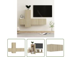 vidaXL Tv-meubel - Televisiescherm - 3-delige Tv-meubelset bewerkt hout sonoma eikenkleurig - Salontafel - Houten Tv-stand - Media Kast