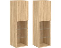 vidaXL - Tv-meubels - met - LED-verlichting - 2 - st - 30,5x30x102 - cm - sonoma - eiken
