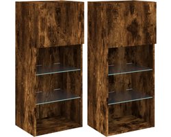 vidaXL - Tv-meubels - met - LED-verlichting - 2 - st - 40,5x30x90 - cm - gerookt - eiken