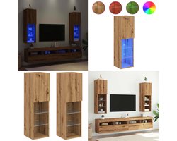 vidaXL Tv-meubels met LED's 2 st 30,5x30x102 cm artisanaal eiken - Tv-meubel - Tv-meubelen - Tv Kast - Opbergkast
