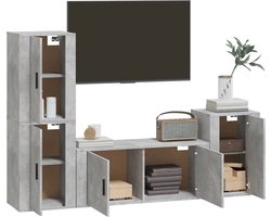 vidaXL Tv-meubelset - 4-delig - Bewerkte hout - Betongrijs TV Meubel Set - Tv Kast - Hifi Kast - Woonkamer Meubels - Beton Grijs