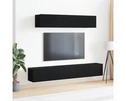 vidaXL - Tv-meubelset - 4 - pcs - Zwart - eiken - 100 - x - 30 - x - 30 - cm - Bewerkt - hout