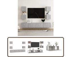 vidaXL Tv-meubelset - 6-delig - Bewerkt hout - Betongrijs Tv Kast - Houten Tv Kast - Beton Grijs Tv Kast - VidaXL Tv Kast - Wandmontage Tv Kast